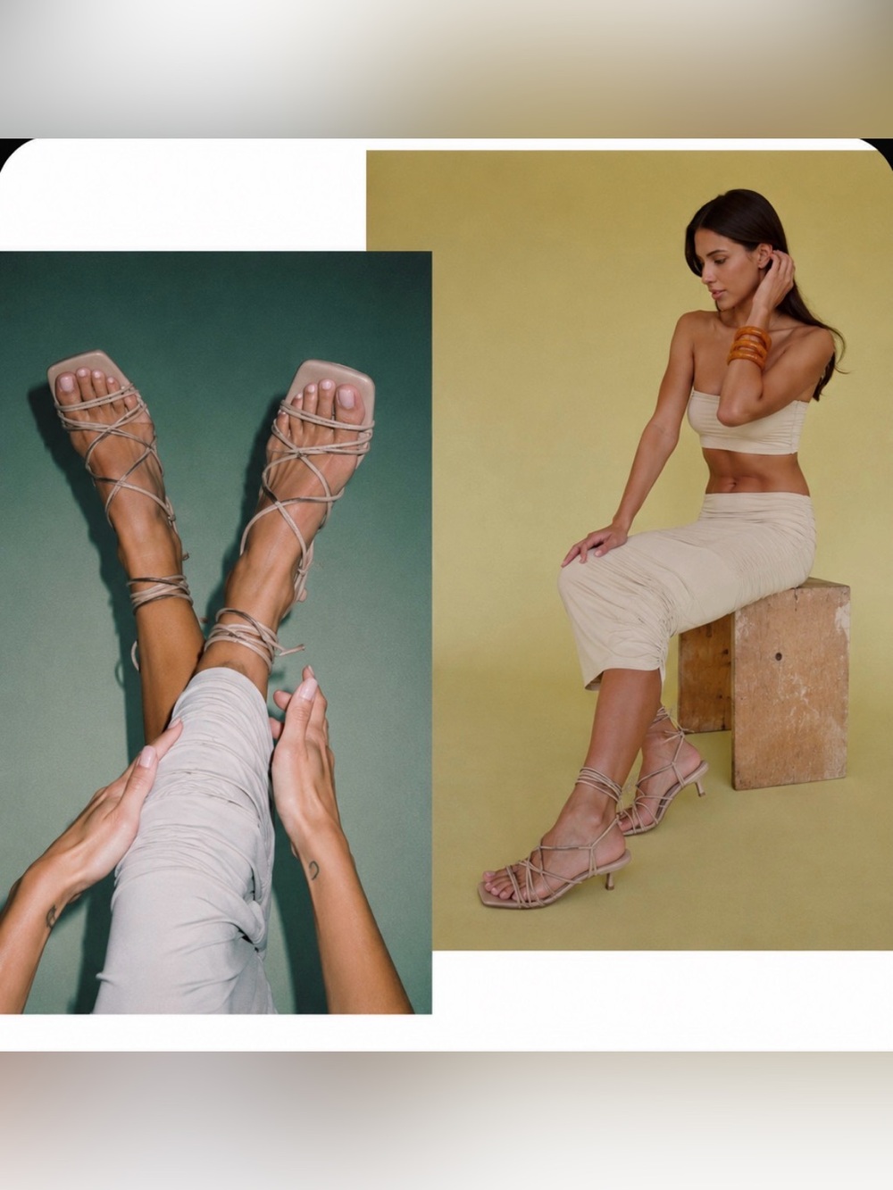 Dolce Vita Lace-Up Strappy Block Heel Sandals in Taupe and Black
